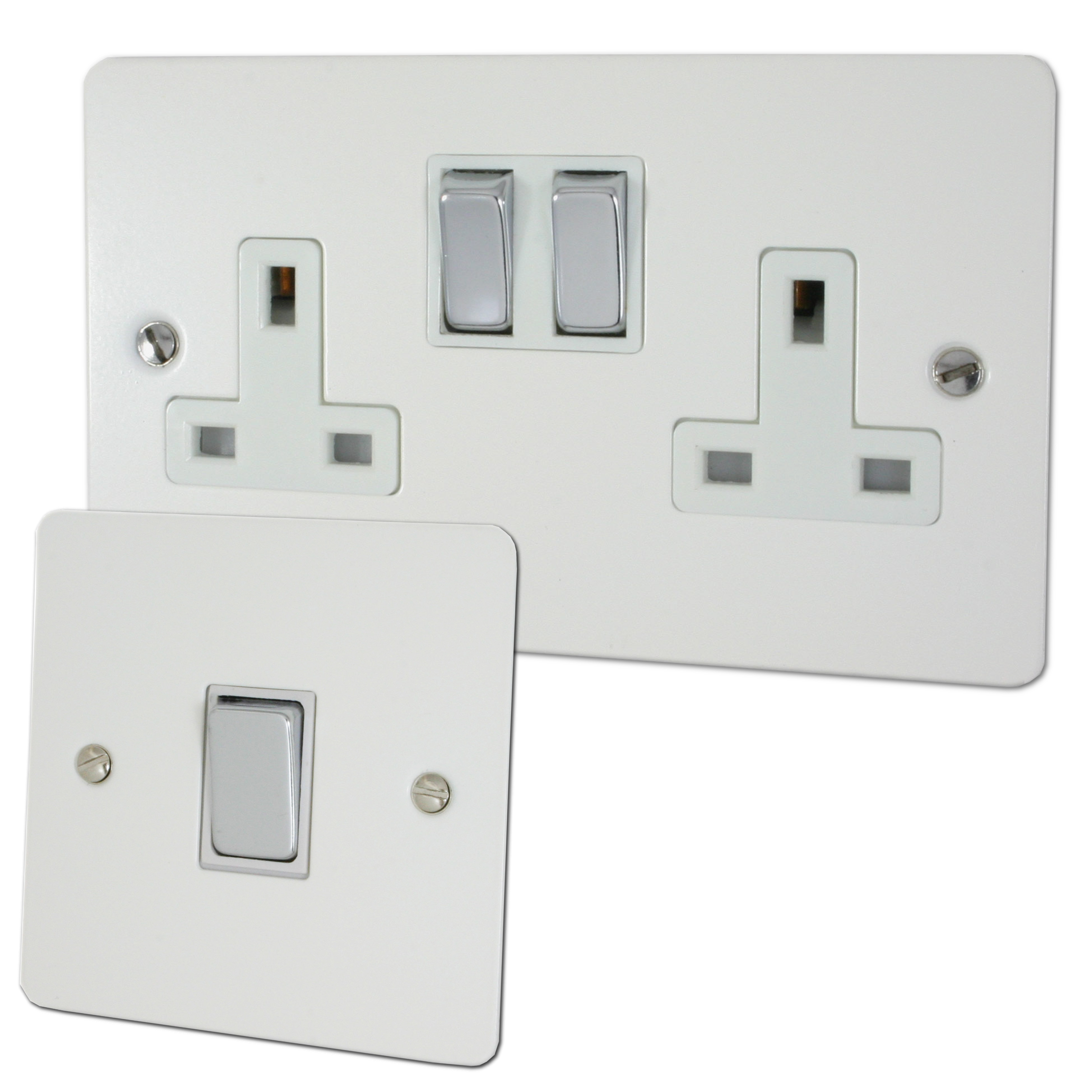 G&H Flat Plate Light Switches & Sockets - Rustic Silver Finish, Metal Construction