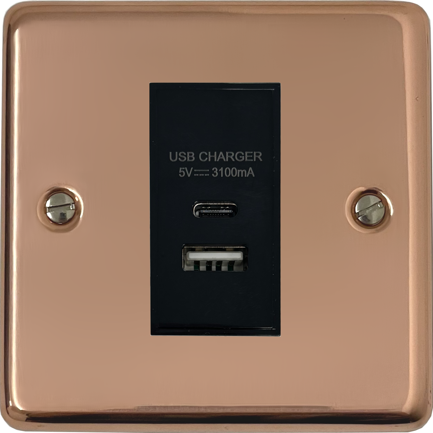 CBC41B | Contour Copper USB Charger (USB-A and USB-C) (1 Gang/Black ...