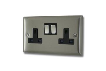 Sockets and Switches Finishes-Satin Stainless Socket (2 Gang/Black Insert)