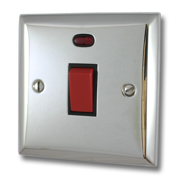 Elite Polished Chrome 45 Amp Single Switch (Black Insert)