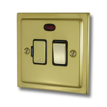 Polished Brass Switched Fused Spur with Neon (Brass Switch)