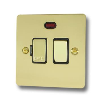 Flat Polished Brass Switched Fused Spur with Neon (Brass Switch)