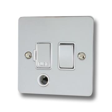 Flat Polished Chrome Switched Fused Spur with Flex Outlet (White Insert/Chrome Switch)