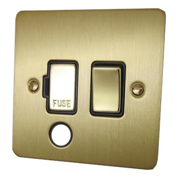 Flat Satin Brass Switched Fused Spur with Flex Outlet