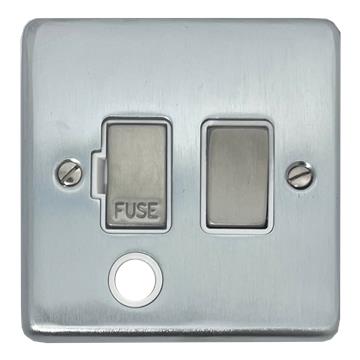 Contour Satin Chrome Switched Fused Spur with Flex Outlet (White Insert/Matching Switch)