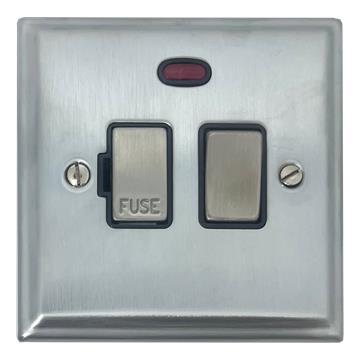 Deco Satin Chrome Switched Fused Spur with Neon (Black Insert/Matching Switch)