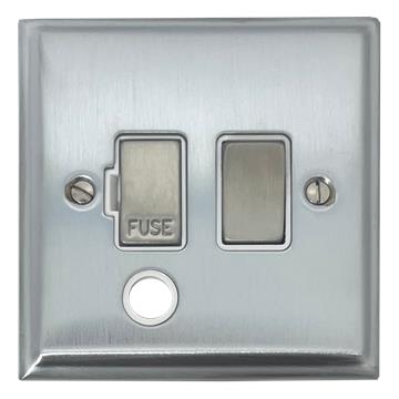 Deco Satin Chrome Switched Fused Spur with Flex Outlet (White Insert/Matching Switch)