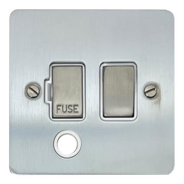 Flat Satin Chrome Switched Fused Spur with Flex Outlet (White Insert/Satin Chrome Switch)