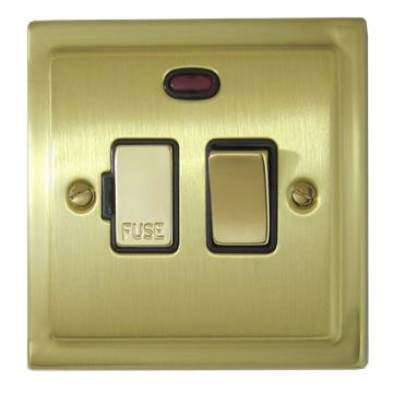 Trimline Satin Brass Switched Fused Spur with Neon (Brass Switch)