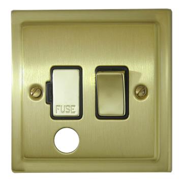 Trimline Satin Brass Switched Fused Spur with Flex Outlet (Brass Switch)