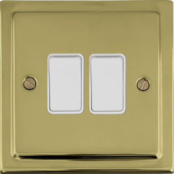 polished brass light switch (2 gang/white switches) front fc20825
