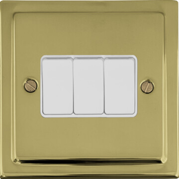 polished brass light switch (3 gang/white switches) front fc20825