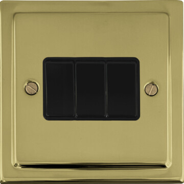polished brass light switch (3 gang/black switches) front fc20825