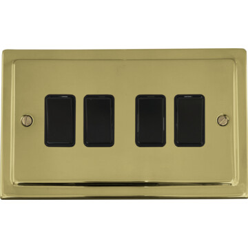 polished brass light switch (4 gang/black switches) front fc20825