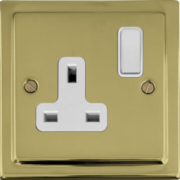 polished brass single socket (white switch) front fc20825