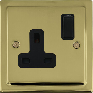 polished brass single socket (black switch) front fc20825