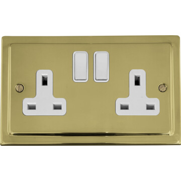 polished brass double socket (white switches) front fc20825