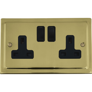 polished brass double socket (black switches) front fc20825