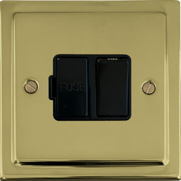 polished brass switched fused spur (black switch) front fc20825