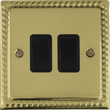 monarch polished brass light switch (2 gang/black switches) front fc20825
