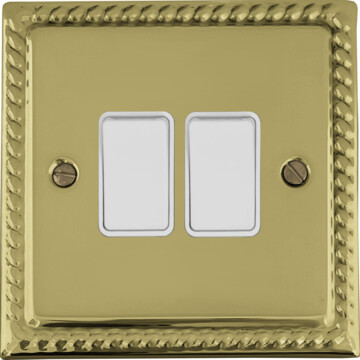 monarch polished brass light switch (2 gang/white switches) front fc20825
