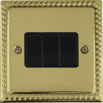 monarch polished brass light switch (3 gang/black switches) front fc20825
