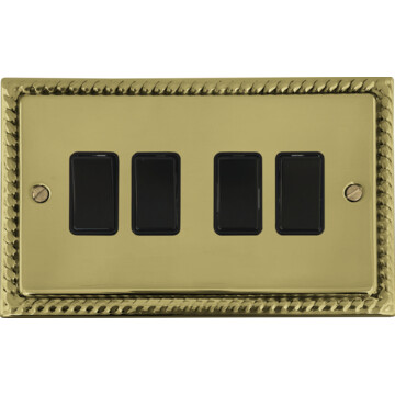 monarch polished brass light switch (4 gang/black switches) front fc20825