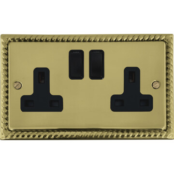 monarch polished brass double socket (black switches) front fc20825