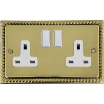 monarch polished brass double socket (white switches) front fc20825