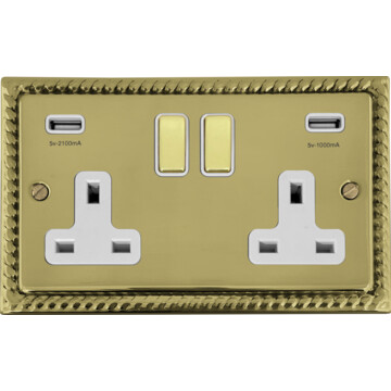 monarch polished brass socket with usb (white inserts) front fc20825
