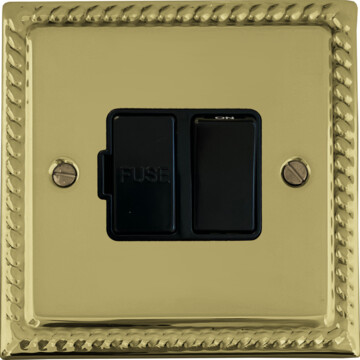 monarch polished brass switched fused spur (black switch) front fc20825