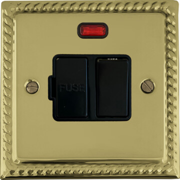 monarch polished brass switched fused spur with neon (black switch) front fc20825