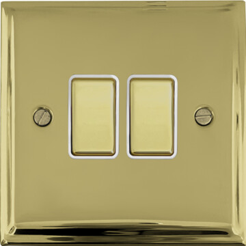 deco polished brass light switch (2 gang/brass switches/white inserts) front fc20825