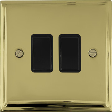 deco polished brass light switch (2 gang/black switches) front fc20825