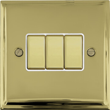 deco polished brass light switch (3 gang/brass switches/white inserts) front fc20825