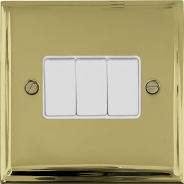 deco polished brass light switch (3 gang/white switches) front fc20825