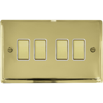 deco polished brass light switch (4 gang/brass switches/white inserts) front fc20825