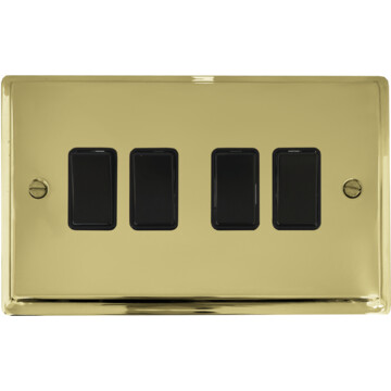 deco polished brass light switch (4 gang/black switches) front fc20825