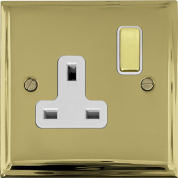 deco polished brass single socket (brass switch/white insert) front fc20825