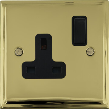 deco polished brass single socket (black switch) front fc20825