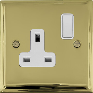 deco polished brass single socket (white switch) front fc20825