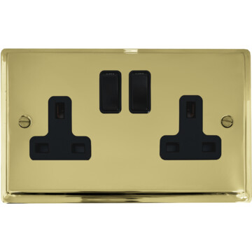 deco polished brass double socket (black switches) front fc20825