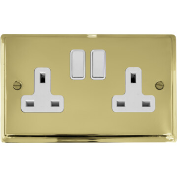 deco polished brass double socket (white switches) front fc20825