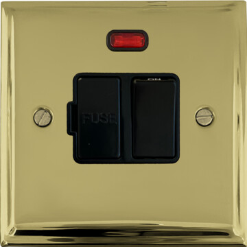 deco polished brass switched fused spur with neon (black switch) front fc20825