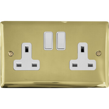 spectrum polished brass double socket (white switches) front fc20825