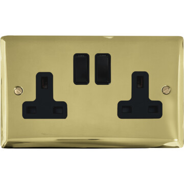 spectrum polished brass double socket (black switches) front fc20825