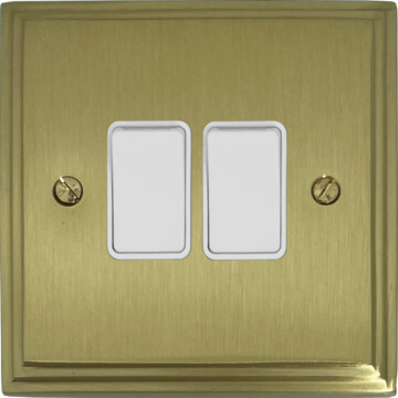 victorian cast satin brass light switch (2 gang/white switches) front fc20825