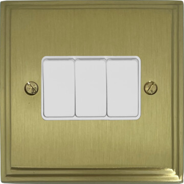 victorian cast satin brass light switch (3 gang/white switches) front fc20825