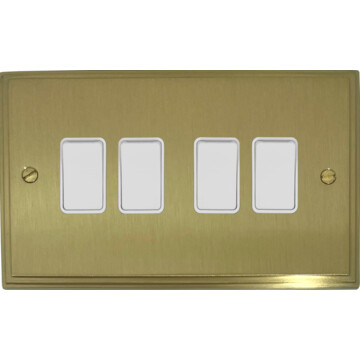victorian cast satin brass light switch (4 gang/white switches) front fc20825