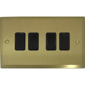 victorian cast satin brass light switch (4 gang/black switches) front fc20825